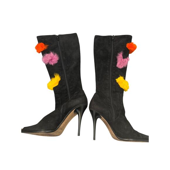 Vintage Mayis made in Italy 38.5 Fur Detail Heeled Boots - Picture 5 of 6